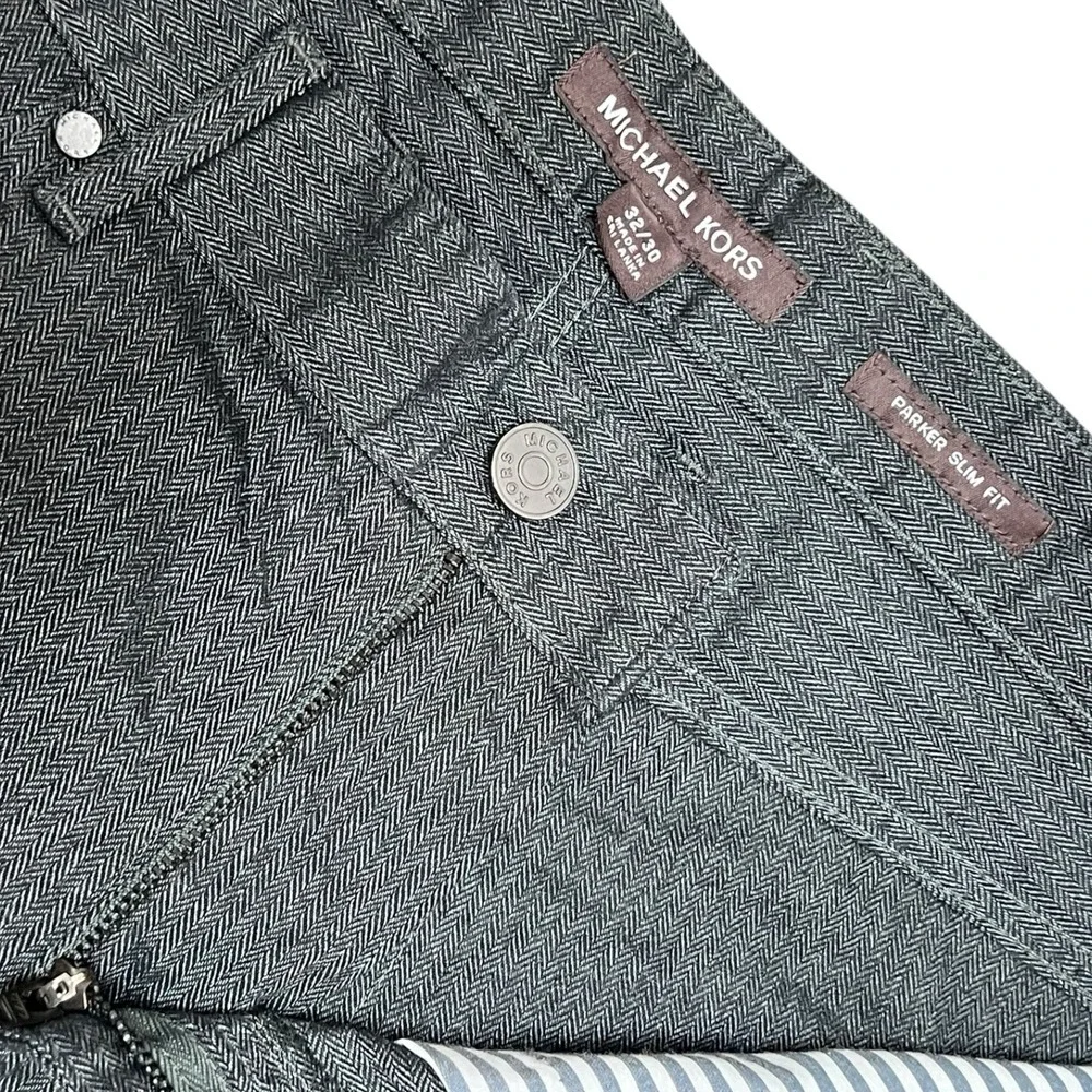 Michael Kors Men's Herringbone Dark Gray‎ Parker Slim Fit Pants Size 32x30